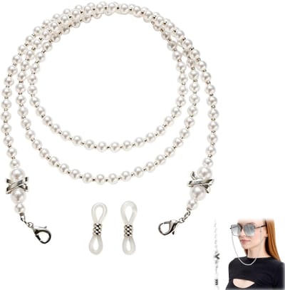 Brillenketting - Brillenbandje - Brillenketting met imitatieparels - Brillenpad - Bevestigingsketting voor brillen - Brillenbandje - Brillenaccessoires - Geschikt voor brillen - Zonnebrillen - Wit - 75 cm