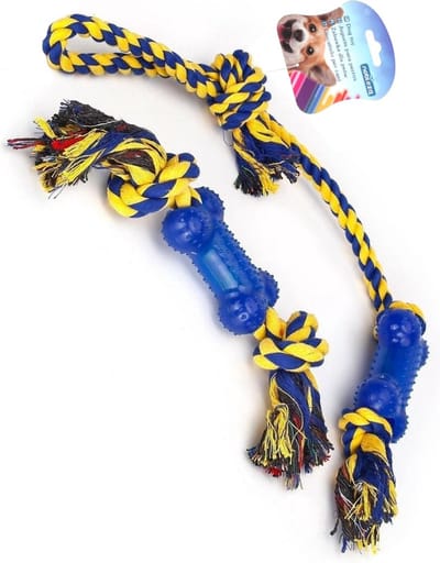 Nobleza Honden speeltouw - 2 stuks speeltouw - Hondentouw speelgoed - Honden flostouw - Blauw / Geel