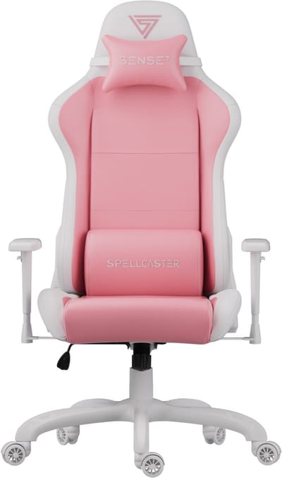 SENSE7 Spellcaster FUKU PU - Gamingstoel - Belastbaar tot 150 kg - Stof & Eco-leer - Bureaustoel - Ergonomische Stoel - Max. 185 cm - Wit en roze