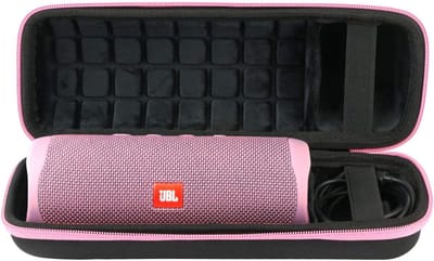 Reishoes voor Draagbare Bluetooth Stereo Speaker - Zwarte Hoes met Roze Rits
