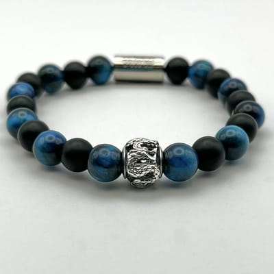 Dragon Bracelets® - Heren Armband - Blauw Tijgeroog - Natuursteen - Zilver