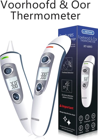 Librie Voorhoofd- & Oorthermometer – Digitale Koortsthermometer, voor Baby, Kind & Volwassene, Nauwkeurig, Hygiënisch & Contactloos