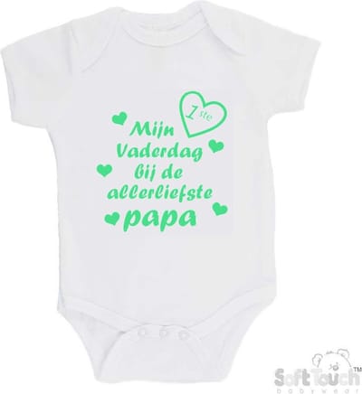 100% katoenen Romper "Mijn 1ste vaderdag bij de allerliefste papa" Unisex Katoen Wit/mint Maat 62/68