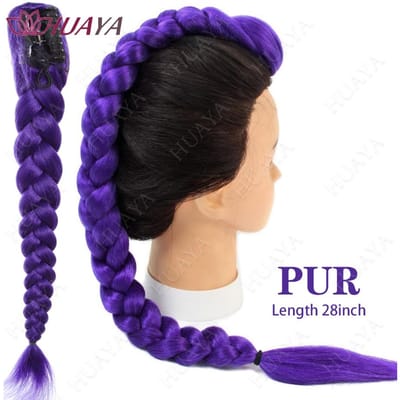 Synthetische Gevlochten Paarse Haar Paardenstaart Rumi Kostuum Kapsel 26 inch Lange Paardenstaart met Clips voor Kinderen Meisjes Halloween Kerst