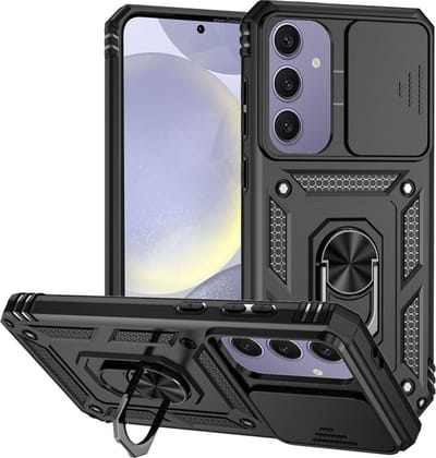 Coverup Hoesje - Geschikt voor Samsung Galaxy S24 FE Hoesje - Coverup Ring Kickstand Back Cover met Camera Shield - Zwart