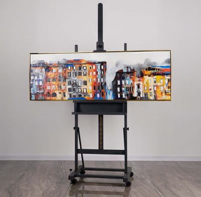 Canvas schilderij 150x50 cm handgeschilderd klein stadje nostalgisch charmant – YS-Art Gallery – Charmante wanddecoratie voor woonkamer – Modern schilderij voor hal