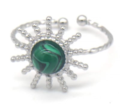 Ring – sieraad – accessoire – RVS – stainless steel – one size - zilverkleurig – groen - bloem - cadeau – geschenk – cadeau – feest – feestdagen