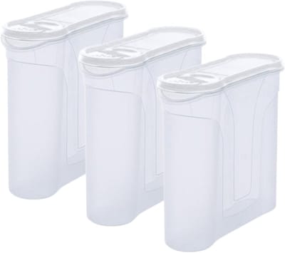 Novaliv 3-delige set voorraadpotten voor het bestrooien van 2,4 liter - Afmetingen (LxBxH): 22 x 21 x 8,5 cm - Bak met deksel 2l voor granen, meel, suiker, blikken, keukenorganizer, voedseldoos, maaltijdvoorbereidingsdozen