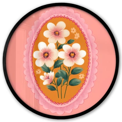 Poster in lijst Rond - Fotolijst 40x40 cm - Posters - Illustratie - Bloemen - Rand - Roze - Ronde posterlijst zwart - Decoratie - Wanddecoratie woonkamer - Muurdecoratie slaapkamer