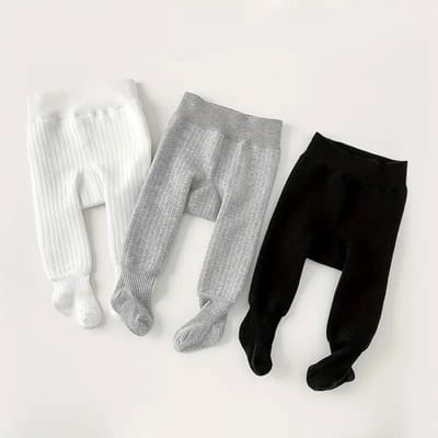 3 paar fleecegevoerde rib meisjes maillots – warm & zacht – herfst/winter – wit, grijs & zwart /6-12mnd