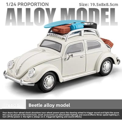 Simulation1:Modèle de Voiture Miniature Beetle Rétro en Alliage Moulé sous Pression Échelle 1/24 à Tirer avec Lumière & Son Ornement de Collection Voiture Miniature
