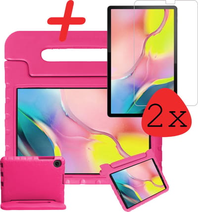 Hoesje Geschikt voor Samsung Galaxy Tab A 10.1 (2019) - Met 2x Screenprotector - Kinderhoes Shockproof Bumper - Kidsproof Case - Tablet Hoes - Kinder Hoes Cover - Roze