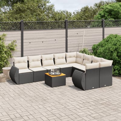 vidaXL - 10-delige - Loungeset - met - kussens - poly - rattan - zwart