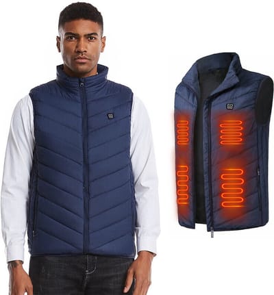 MEETHOO Lichtgewicht Winter USB Elektrisch Verwarmde Bodywarmer Verwarmd Vest Oplaadbaar Verwarmingsvest voor Buitenactiviteiten Thermisch Warm Vest 10W,5V 2A powerbank (niet inbegrepen) , Heren, skiën, bergbeklimmen, fietsen, buitenwerk -Blauw-M