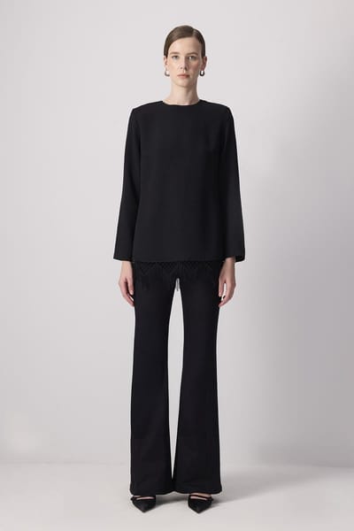 Touché Privé - Crêpe tuniek met franjes - Zwart - Dames
