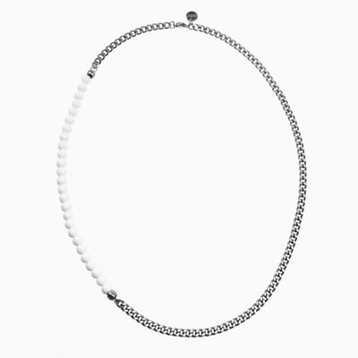 57cm x 5mm Witte Kralen Ketting Heren - Roestvrij Staal - Cubaanse Schakelketting met Agaatstenen