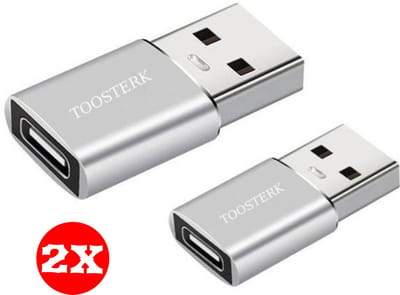 Toosterk USB Type-C Adapter - USB 3.1 Type C Vrouwelijke Converter naar USB 3.0 Type A Male. Ondersteunt gegevensoverdracht met hoge snelheid en opladen | silver | 2 Stuks