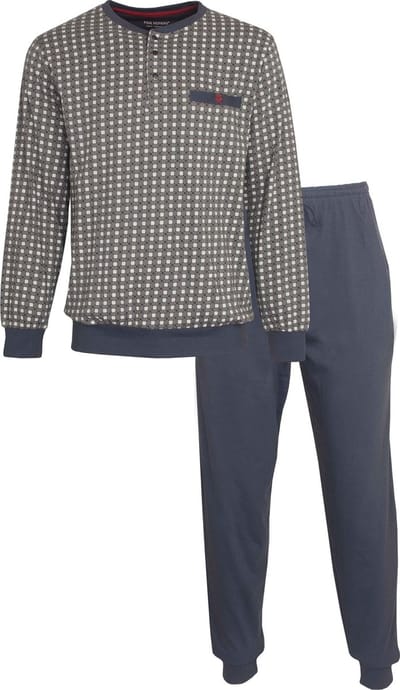 Paul Hopkins Heren Pyjama - 100% Gekamde Katoen - Blauw/Bruin - Maat S