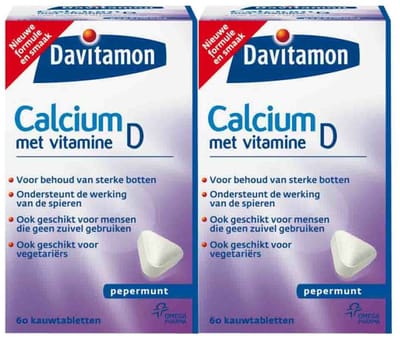 Davitamon Calcium Vitamine D3 Pepermunt - 2 x 60 kauwtabletten - Voordeelverpakking