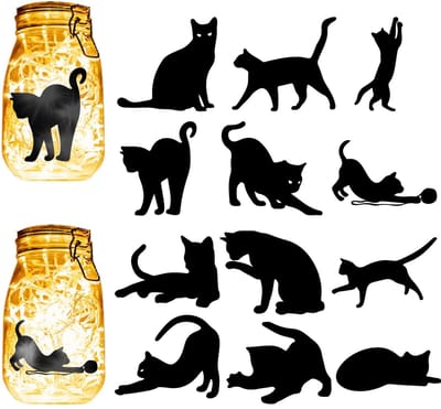 Dailygoody - Kat Silhouetten - Laser Cut Decoraties - Ideaal voor DIY Crafting - Zwart - Voor Lantaarn Potten - Perfect voor Feestdagen - 12 Stuks