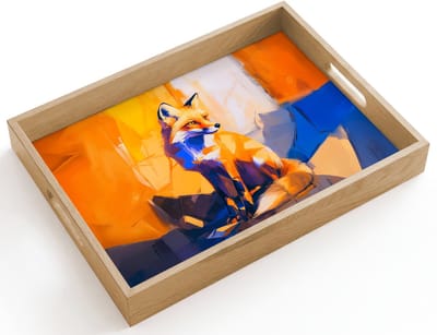Dienblad hout 40x30 cm - Schootdienblad - Vos - Oranje - Vormen - Abstract - Borrelplank rechthoek - Plateau dienbladen