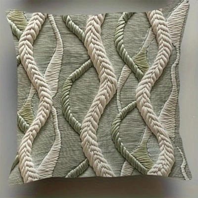Saliegroen Geweven Macramé Touw Kussenhoes Kust Boho Textuur Vlechtwerk Kussenhoes Decor 2D Gedrukt, Zacht Perzik Huid 45X45 Peach skin 18*18(CM)-1Pcs