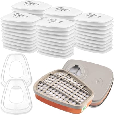 Filter voor Ademhalingsmasker - Organische Dampfilters, Katoenen Filters en Dekkapjes voor Doe-Het-Zelf Schilderprojecten, 50 Filters + 2 Extra Filters