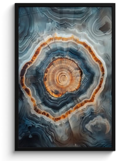 Poster in lijst - Fotolijst 60x90 cm - Posters - Cirkel - Ringen - Steen - Tinten - Posterlijst zwart - Decoratie - Wanddecoratie woonkamer - Muurdecoratie slaapkamer