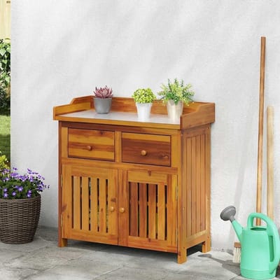 Tuinkast Massief Hout - Opbergkast Buiten - Terras Opbergen - Acacia Hout Constructie - 78 x 36.5 x 78 cm