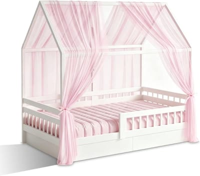 Huisbedhemel set van 2, open bedgordijn voor kinderbed, kinderkamer decoratie, 350 x 150 cm, ideaal voor meisjes en jongens, creëer een sfeervolle slaapomgeving