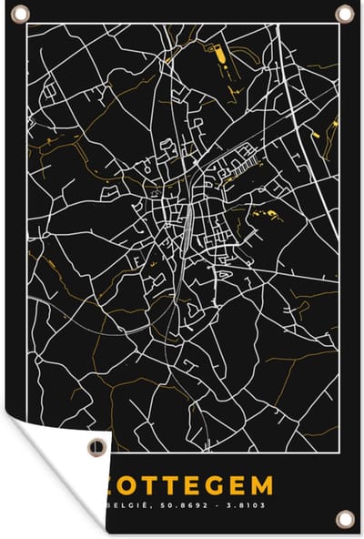 Muurdecoratie Kaart - Goud - Plattegrond - Zottegem - Stadskaart - 120x180 cm - Tuinposter - Tuindoek