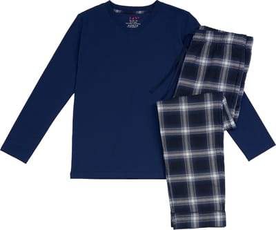 La-V pyjama sets voor jongens met geruite flanel broek Donkerblauw 140-146
