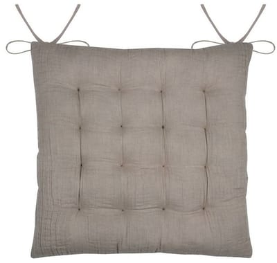 Stof Textile stoelkussen Coline - beige - 38 x 38 x 4 cm - touwtjes sluiting - zitkussens - binnen/buiten