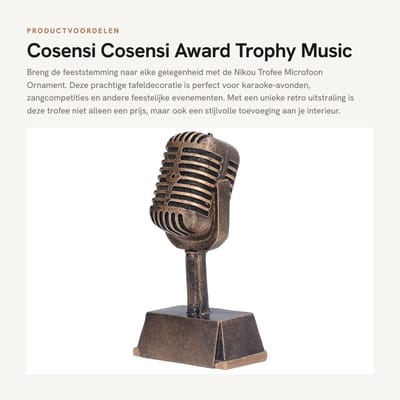 Dailygoods- Trofee Microfoon Ornament - Award Trofee - Tafel Decoratie - Kunststof Hars - 16,5 cm - Ideaal voor Feesten - Prijsuitreiking