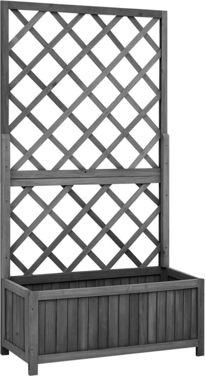 Plantenbak met klimrek - Bloembak - Weerbestendig - Met trellis - Buiten - Hout - Plantenrek - 39 Liter - Grijs
