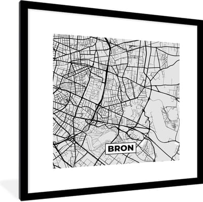 Fotolijst incl. Poster - Frankrijk - Bron - Stadskaart - Plattegrond - Kaart - 40x40 cm - Posterlijst