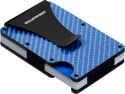 Walletstreet Premium Carbon Fiber Pasjeshouder\Creditcardhouder - minimaal 15 pasjes inclusief Geld Clip voor al uw Biljetten-RFID Anti Skim Technologie-Blauw