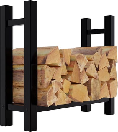 Ronde Houtopslag voor Open Haard - Brandhoutrek Vierkant 30x80x80 cm Zwart Metaal