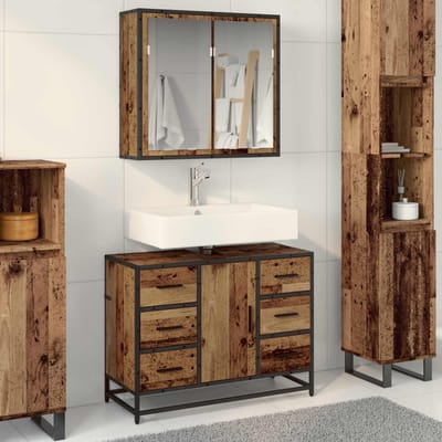 vidaXL - Badkamermeubel - Set - 2 - st - Oud - Hout - 80 - x - 33 - x - 60 - cm - Bewerkt - hout