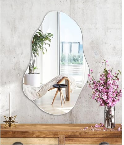 Onregelmatige Badkamerspiegel zonder Rand van Glas met Zelfklevende Achterkant voor Make-up en Decoratie in Woonkamers, Slaapkamers en Entrees