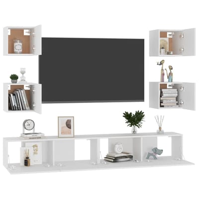 vidaXL - 6-delige - Tv-meubelset - bewerkt - hout - wit