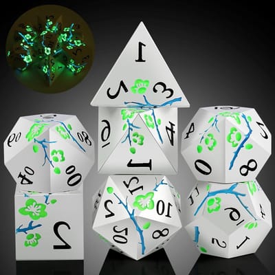 Glow in the Dark Metaal Dobbelstenen Set van 7 Stukken, Groene Glanzende D&D Dobbelstenen voor Dungeons & Dragons en Tafelspellen, Perfect Cadeau voor Rollenspel Enthousiastelingen