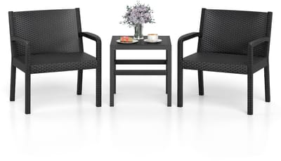 KOMFOTTEU 3-delig PP-Rotan tuinmeubelset, balkonmeubelen, terrasmeubel, outdoor, weerbestendig, van PP, balkonset 2 personen, balkonmeubelset, 2 stoelen en tafel, tuinzitgroep, meubelsets