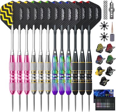 SnelShoppen - Turnart Dartpijlen Professionele Steeldarts 12 Stuks met Metalen Punt en Dartcase voor Feest, Camping en Thuisspel