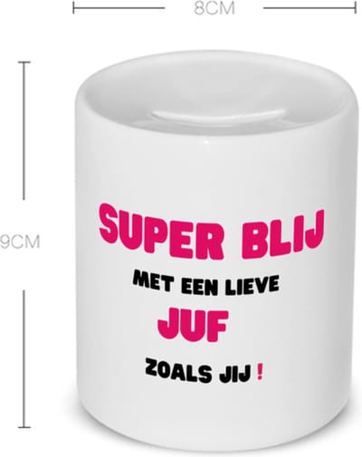 Akyol - super blij met een lieve juf zoals jij Spaarpot - Juf - leraressen - verjaardag - cadeautje voor juf - juf artikelen - kado - geschenk - collega's - 350 ML inhoud