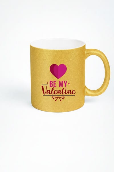Gouden Glitter Mok met 'BE MY Valentine' Hart Opdruk - Perfect Valentijn Cadeau