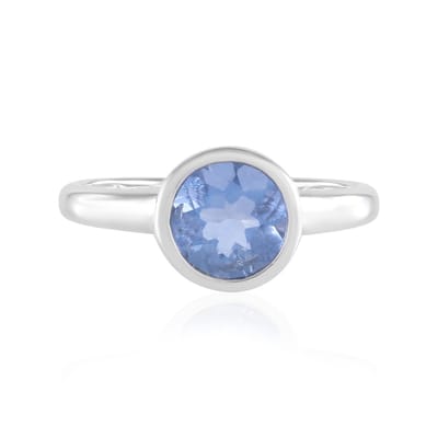 Cavill - Zilveren Ring met Kleurwisselende Fluoriet Rond 1 469 ct - 925 Sterling Zilver Geplatineerd - Elegante Bezelzetting - 7 mm - Dames Sieraad