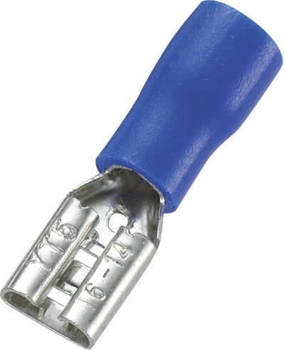 TRU COMPONENTS 1572132 Platte stekker (female) Insteekbreedte: 4.8 mm Insteekdikte: 0.5 mm 180 ° Deels geïsoleerd Blauw