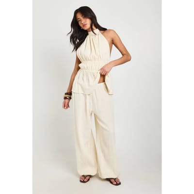boohoo Dames Kaaslinnen Ballonpijp Broek | Ecru | Maat: 34