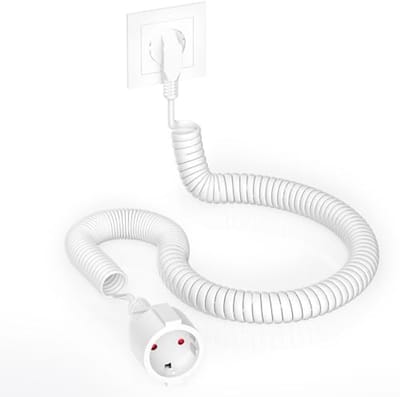 Gerekte spiraalverlengkabel 1,25 m tot 8 m - Geaarde kabel met wikkelstekker en koppeling (230 V/16 A)